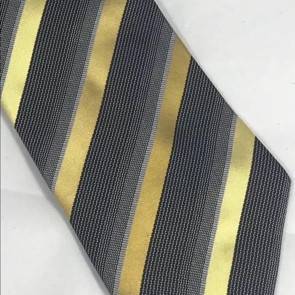 2/$20 Fabio Fazio Men Neck Tie Gold Black Diagonal Striped All Silk Hand Made